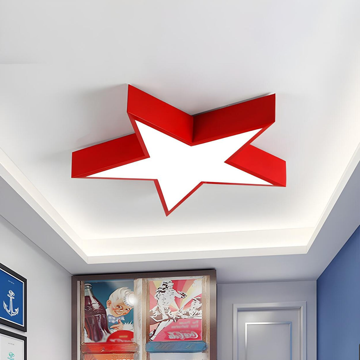 Kids Room Red Pentagram LED Flush Mount Ceiling Light Image - 5