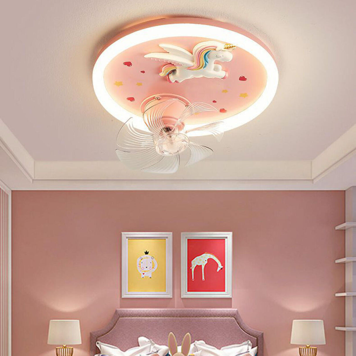 Kids Room Remote Round 7 Blade Unicorn Ceiling Fan Lamp Image - 6