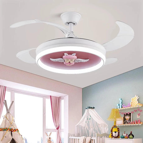 Kids Room Remote Round Cartoon Ceiling Fan with Light Image - 1