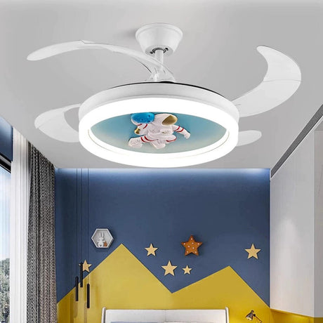 Kids Room Remote Round Cartoon Ceiling Fan with Light Image - 2