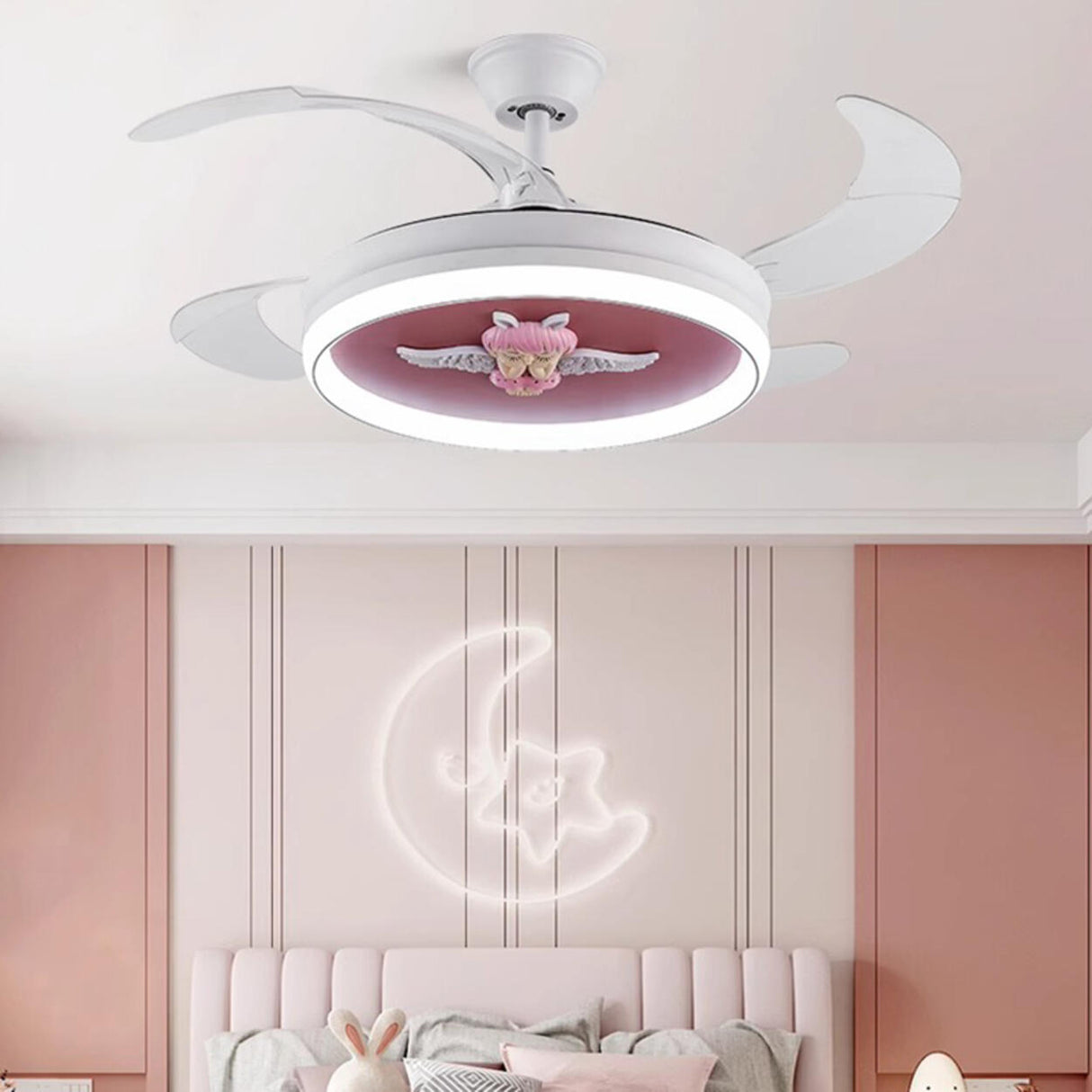 Kids Room Remote Round Cartoon Ceiling Fan with Light Image - 4