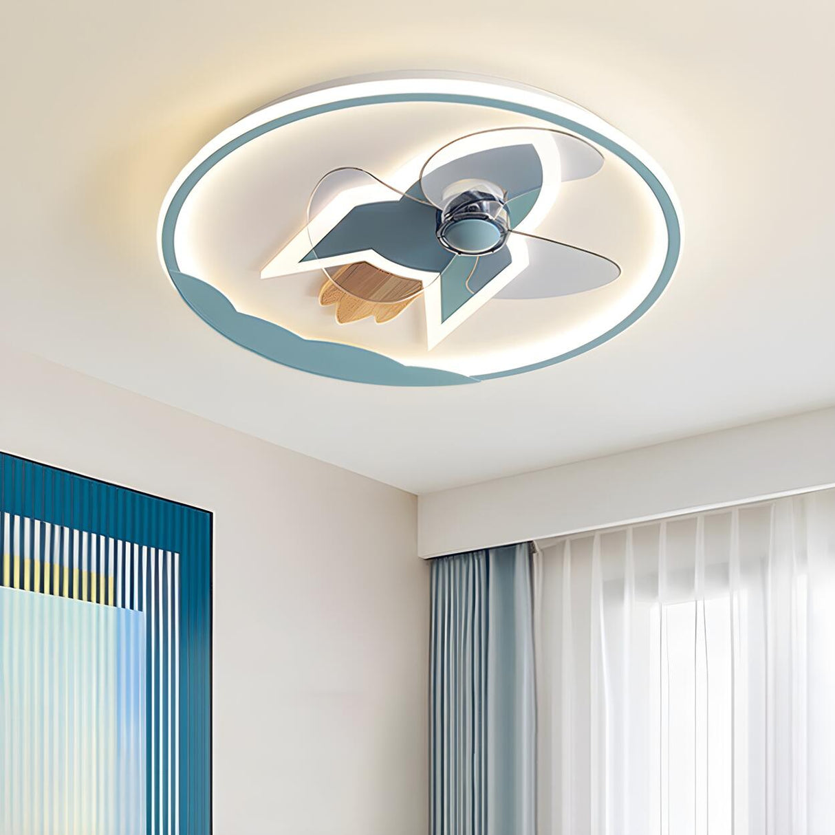 Kids Room Rocket Ring Modern Ceiling Fan with Light Image - 1