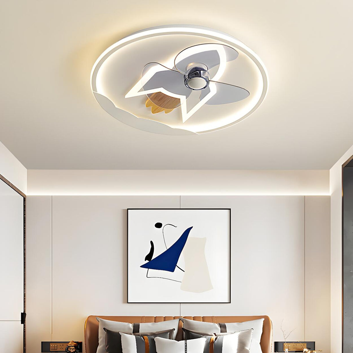 Kids Room Rocket Ring Modern Ceiling Fan with Light Image - 18