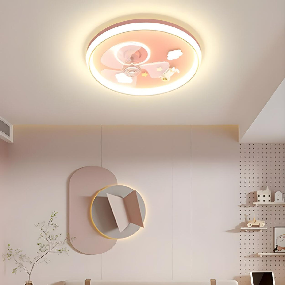 Kids Room Romantic Space-Themed LED Ceiling Fan Light Image - 15