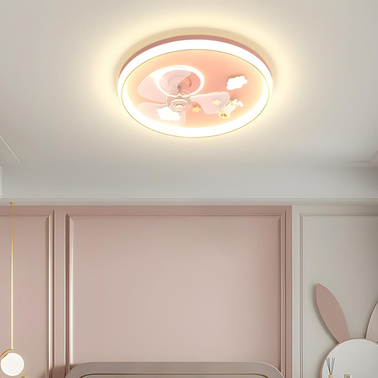 Kids Room Romantic Space-Themed LED Ceiling Fan Light Image - 5