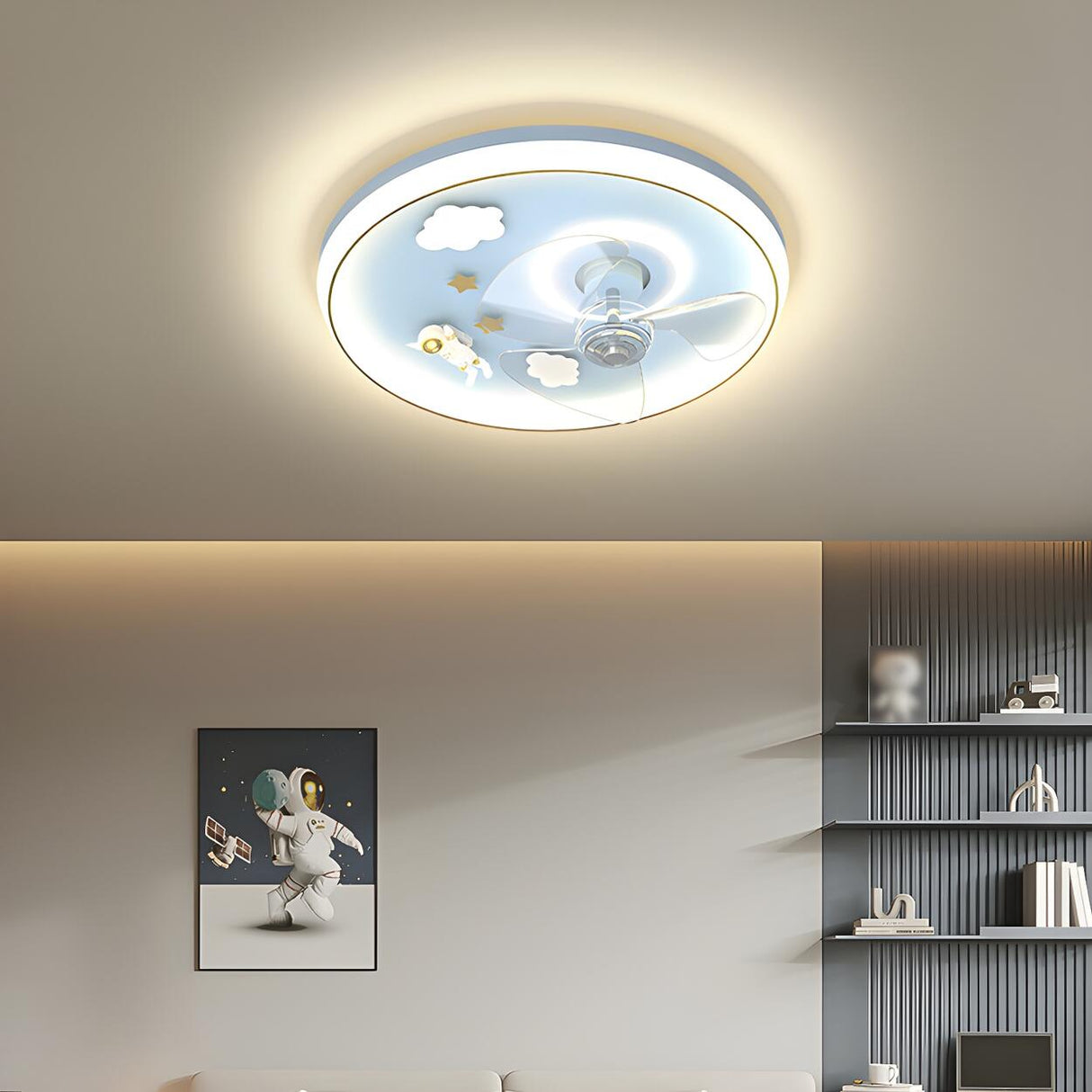 Kids Room Romantic Space-Themed LED Ceiling Fan Light Image - 6