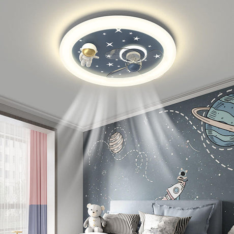 Kids Room Round 3 Blades Astronaut Ceiling Fan Light Image - 2