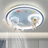 Kids Room Round 8-Blade Space Themed Ceiling Fan Light Image - 1