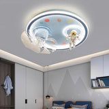 Kids Room Round 8-Blade Space Themed Ceiling Fan Light Image - 2