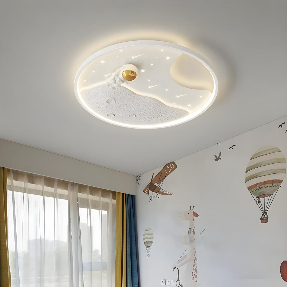 Kids Room Round Astronaut LED Flush Mount Ceiling Light Image - 1