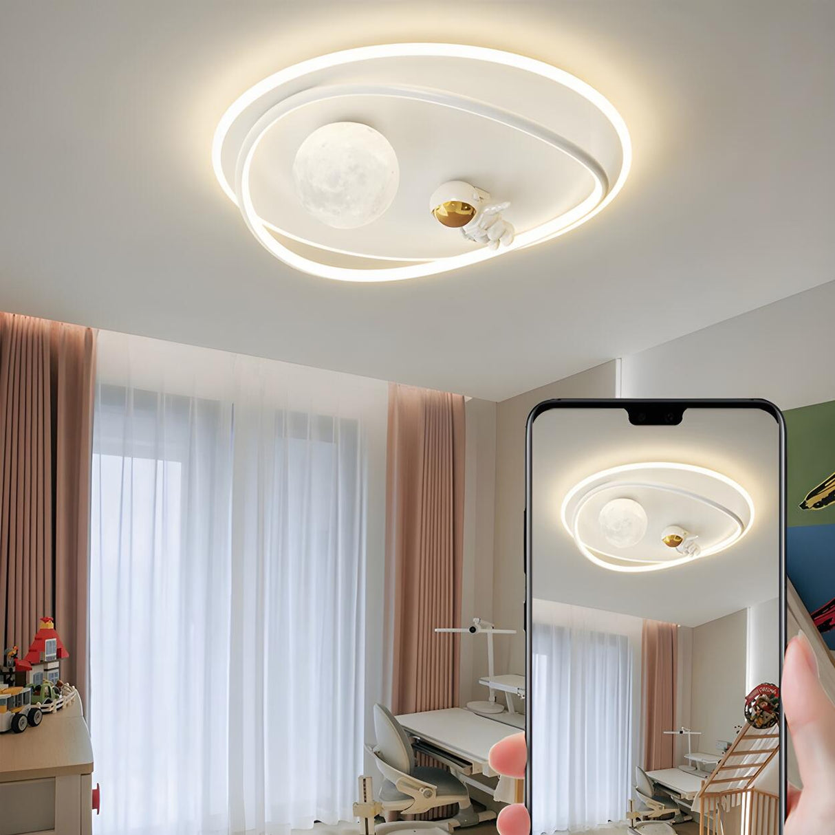 Kids Room Round Astronaut LED Flush Mount Ceiling Light Image - 3