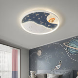 Kids Room Round Astronaut LED Flush Mount Ceiling Light Image - 4