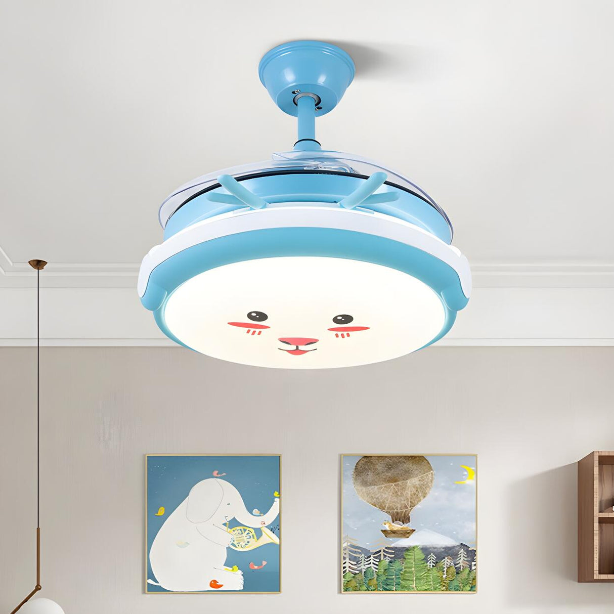 Kids Room Round Cartoon Rabbit LED Ceiling Fan Light Image - 11