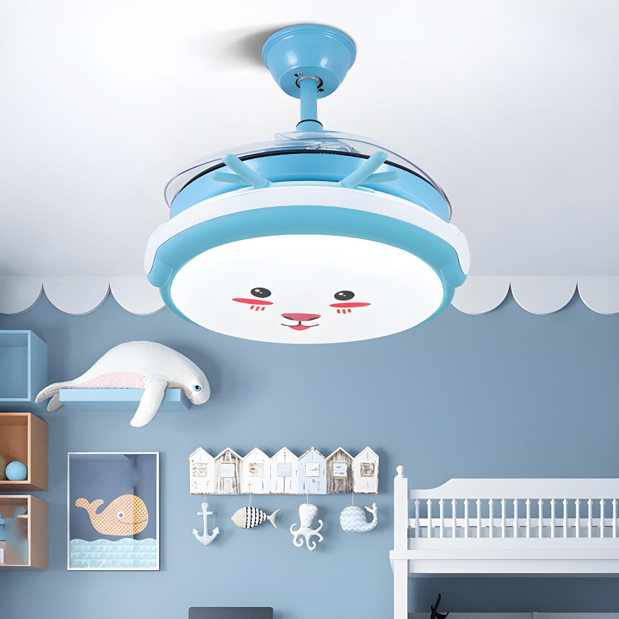 Kids Room Round Cartoon Rabbit LED Ceiling Fan Light Image - 5