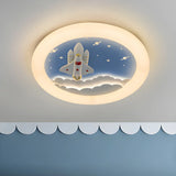 Kids Room Round Rocket Dimmable LED Flush Mount Light Image - 1