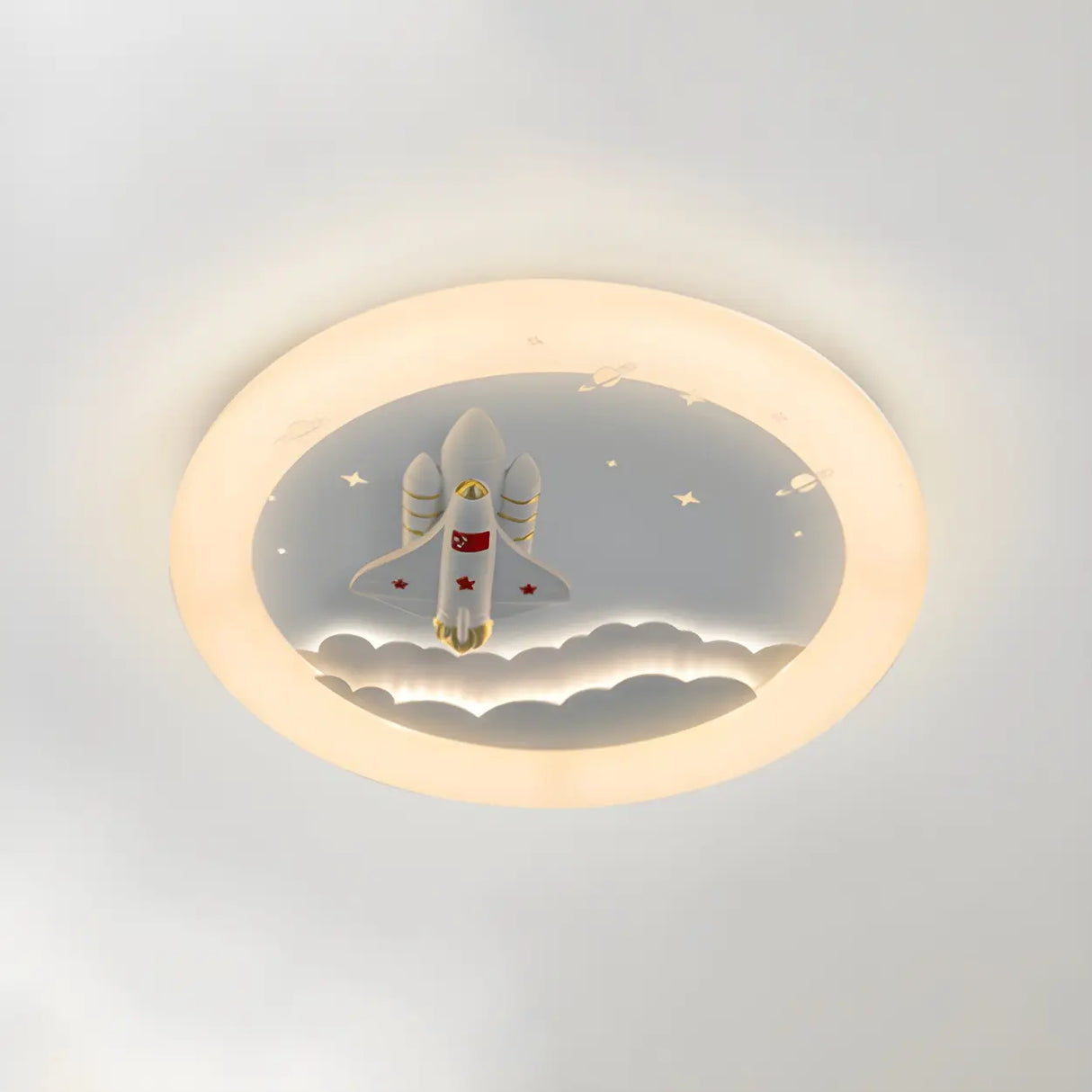 Kids Room Round Rocket Dimmable LED Flush Mount Light Image - 10