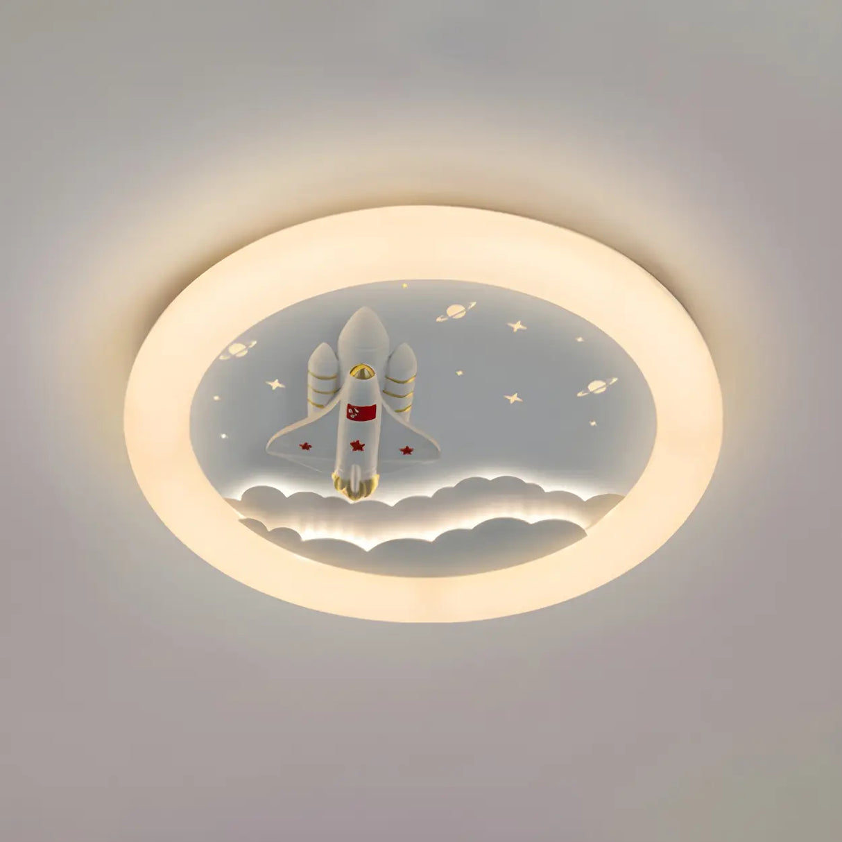 Kids Room Round Rocket Dimmable LED Flush Mount Light Image - 11