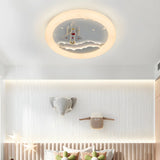 Kids Room Round Rocket Dimmable LED Flush Mount Light Image - 15