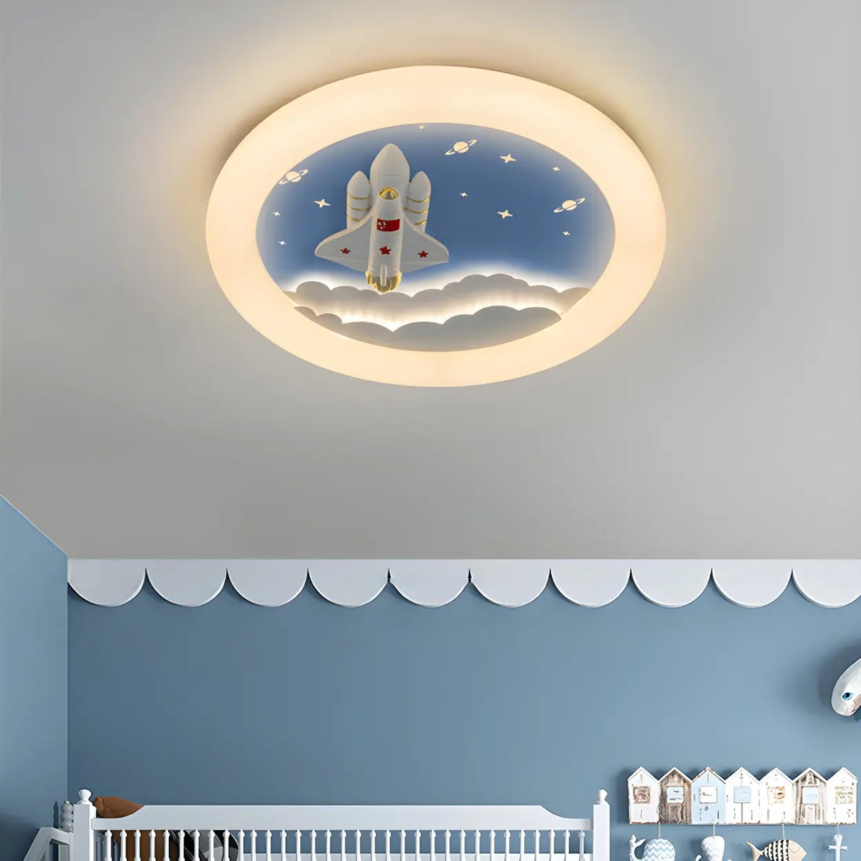 Kids Room Round Rocket Dimmable LED Flush Mount Light Image - 16