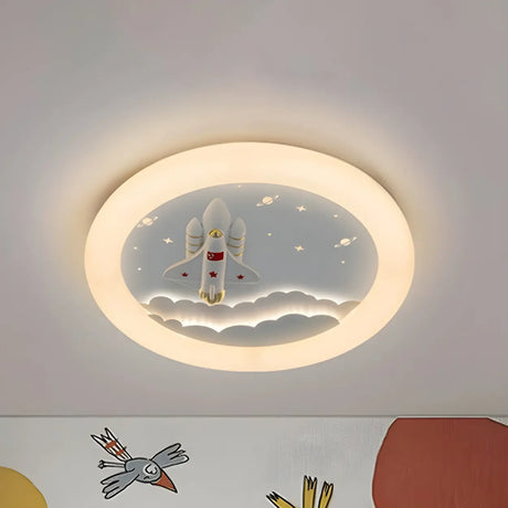 Kids Room Round Rocket Dimmable LED Flush Mount Light Image - 2