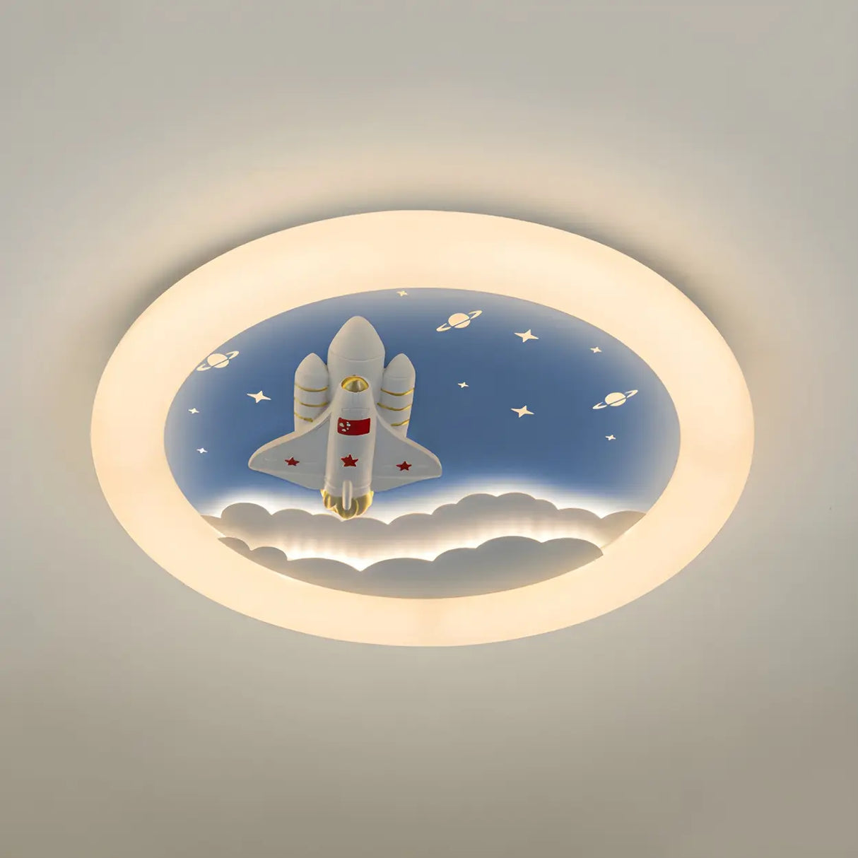 Kids Room Round Rocket Dimmable LED Flush Mount Light Image - 6