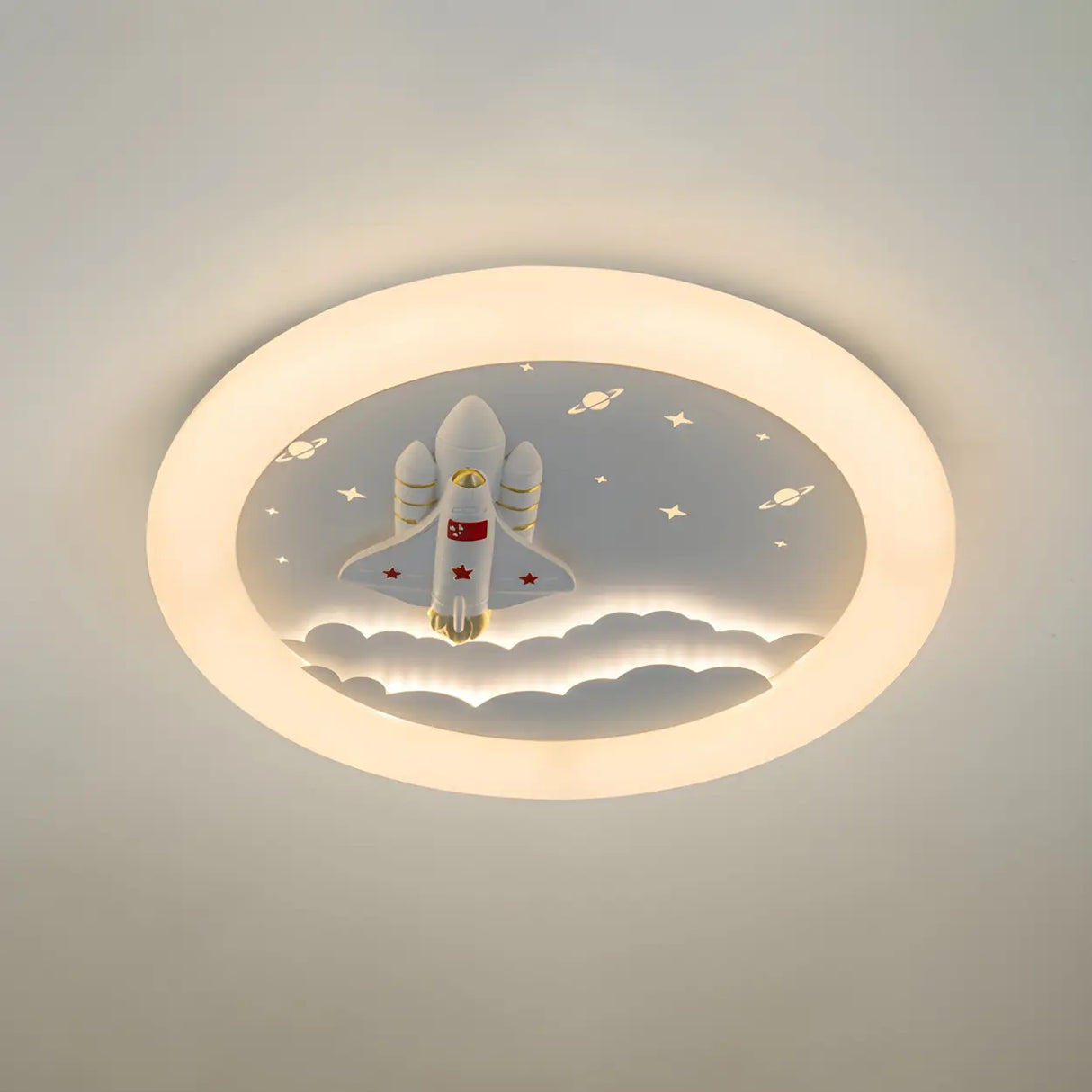 Kids Room Round Rocket Dimmable LED Flush Mount Light Image - 8