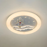 Kids Room Round Rocket Dimmable LED Flush Mount Light Image - 8