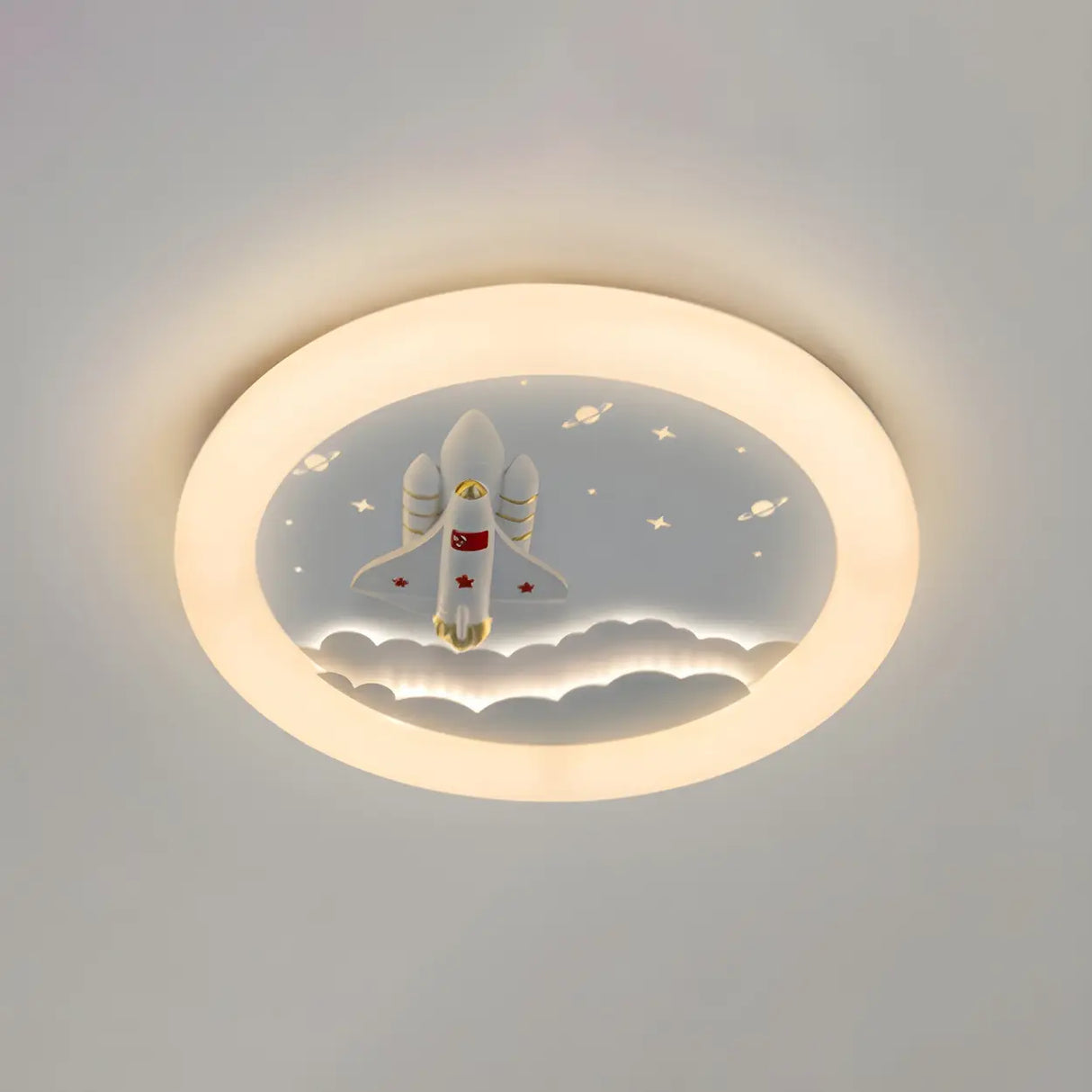 Kids Room Round Rocket Dimmable LED Flush Mount Light Image - 9