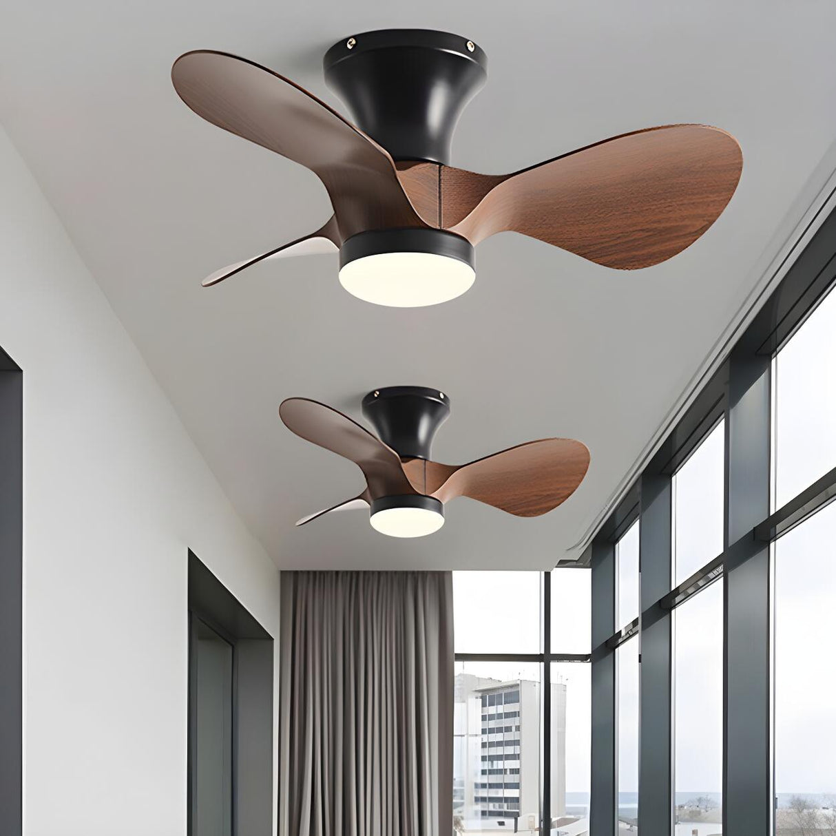 Kids Room Simple 3-Blade Flush Ceiling Fan With Light Image - 1