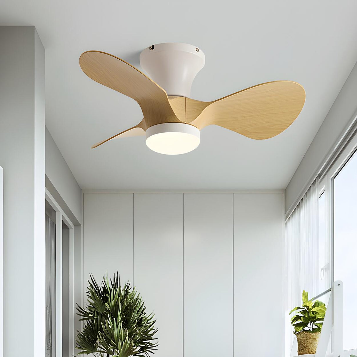 Kids Room Simple 3-Blade Flush Ceiling Fan With Light Image - 4