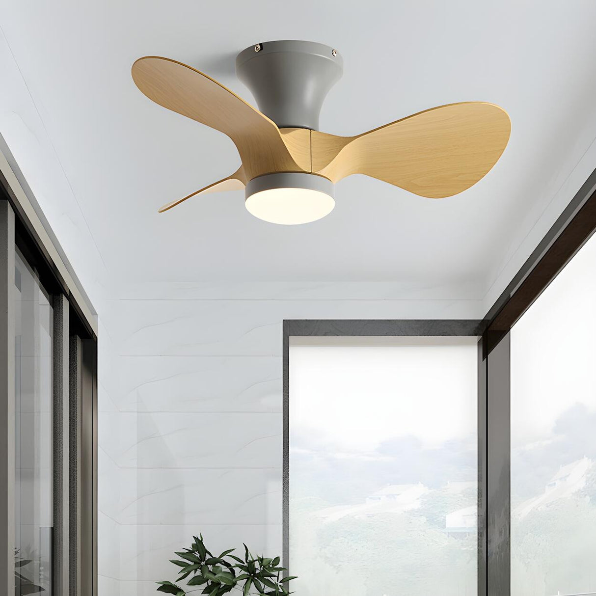 Kids Room Simple 3-Blade Flush Ceiling Fan With Light Image - 6