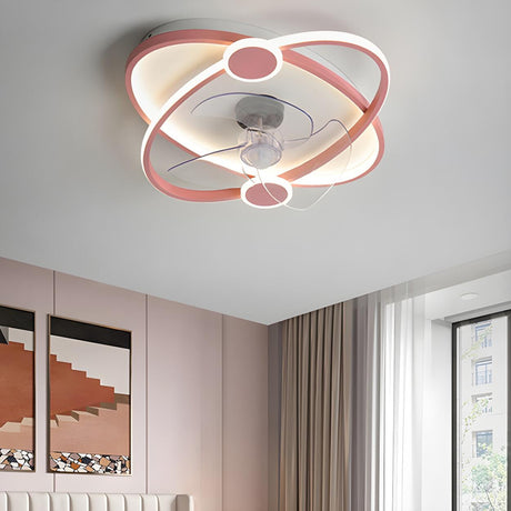 Kids Room Simple Ring Decor Round Ceiling Fan Light Image - 1