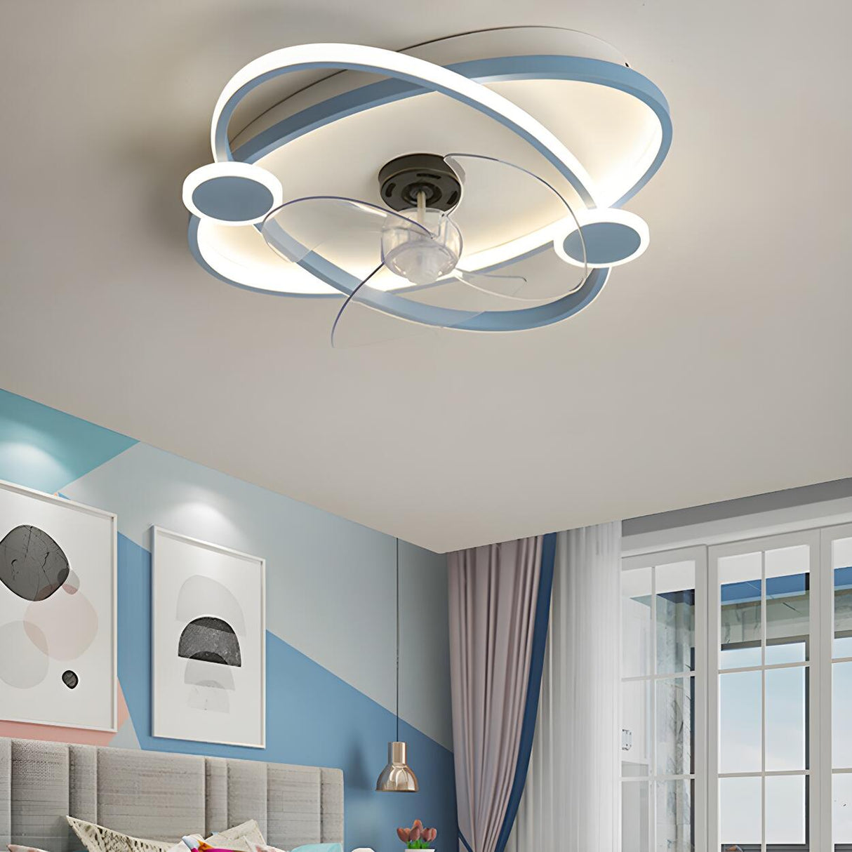 Kids Room Simple Ring Decor Round Ceiling Fan Light Image - 12