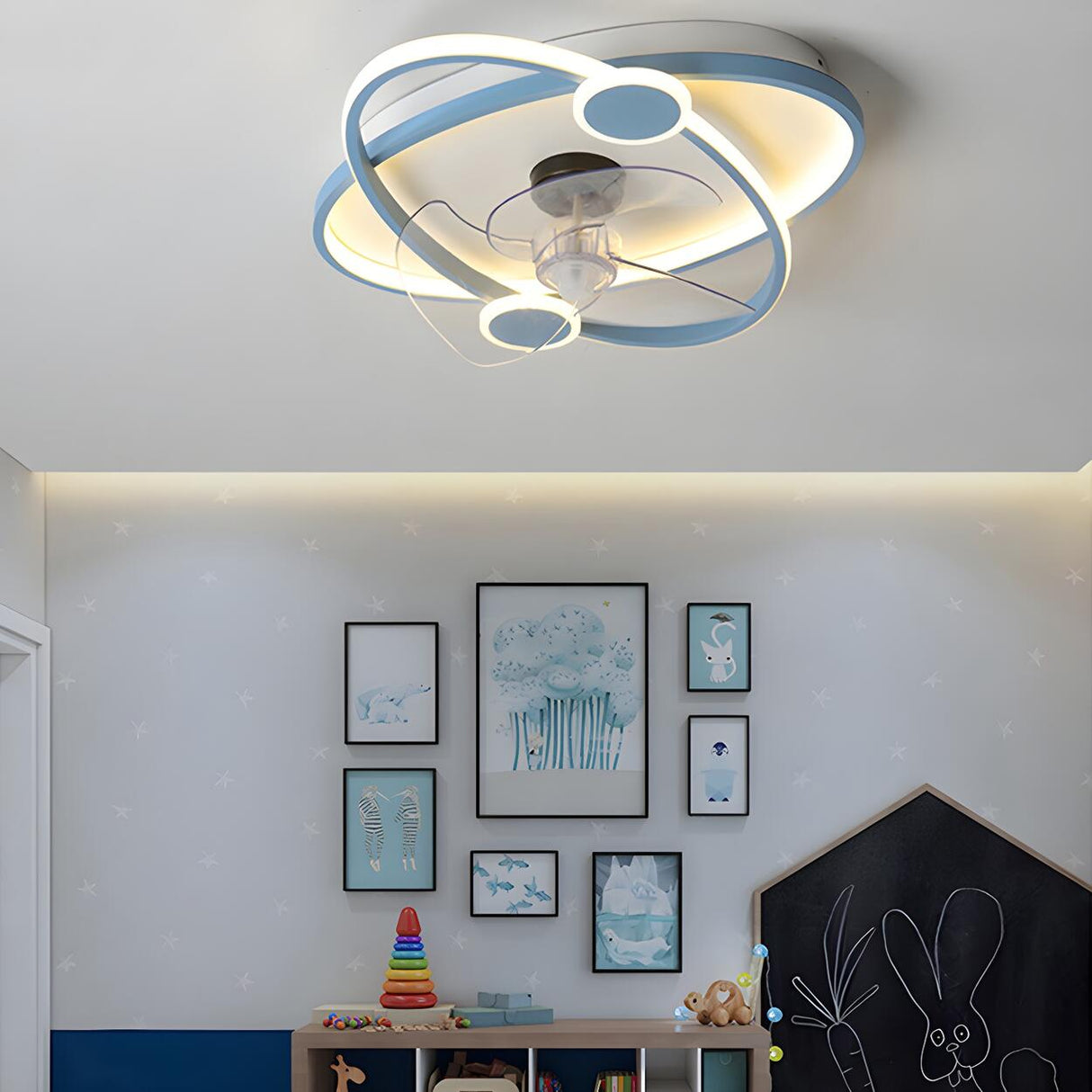 Kids Room Simple Ring Decor Round Ceiling Fan Light Image - 13