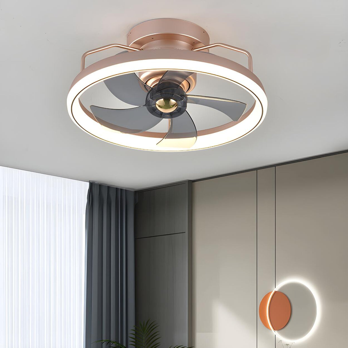 Kids Room Simple Round Metal Ceiling Fan with LED Light Image - 1