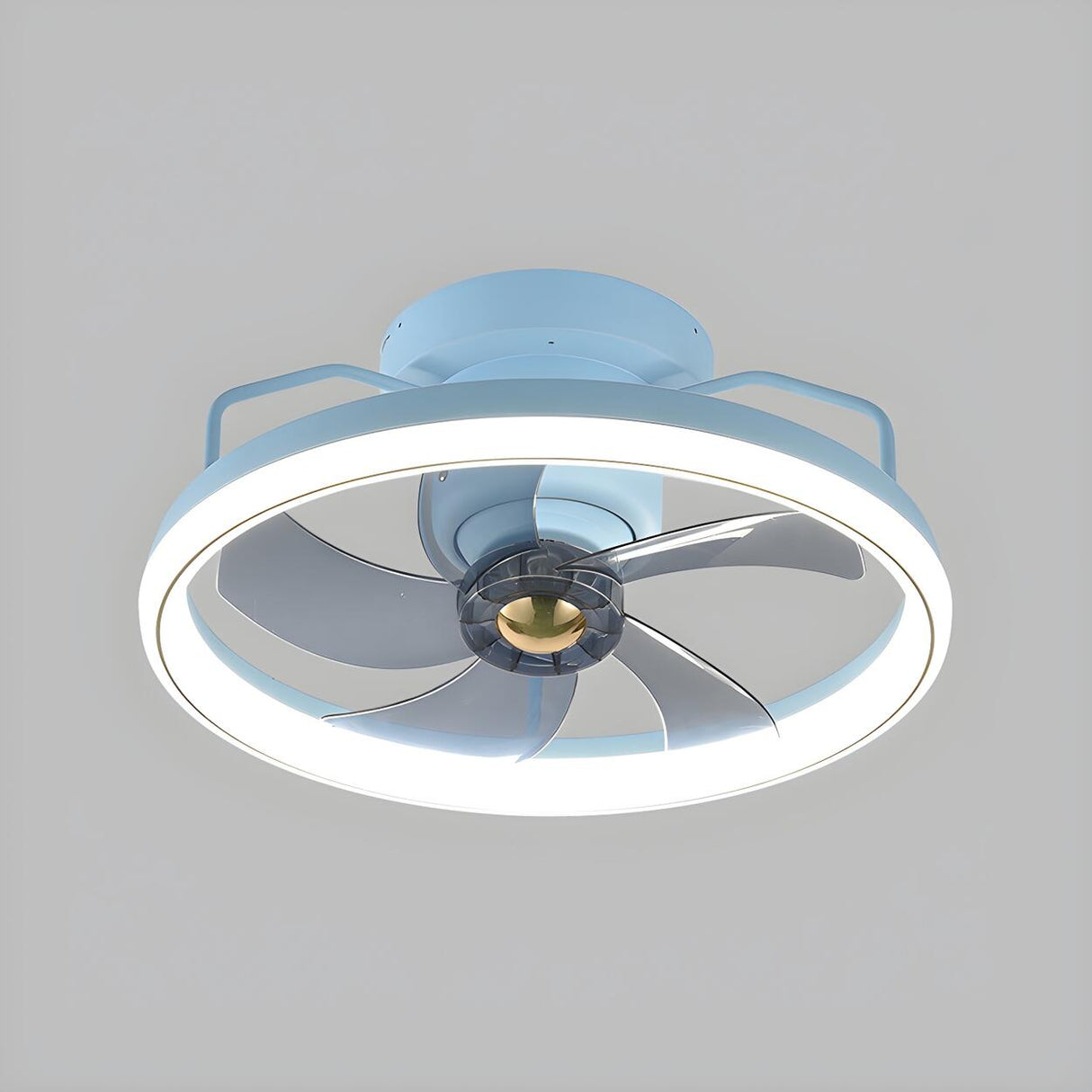 Kids Room Simple Round Metal Ceiling Fan with LED Light Image - 2