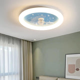 Kids Room Simple Round Starry LED Ceiling Fan Light Image - 1