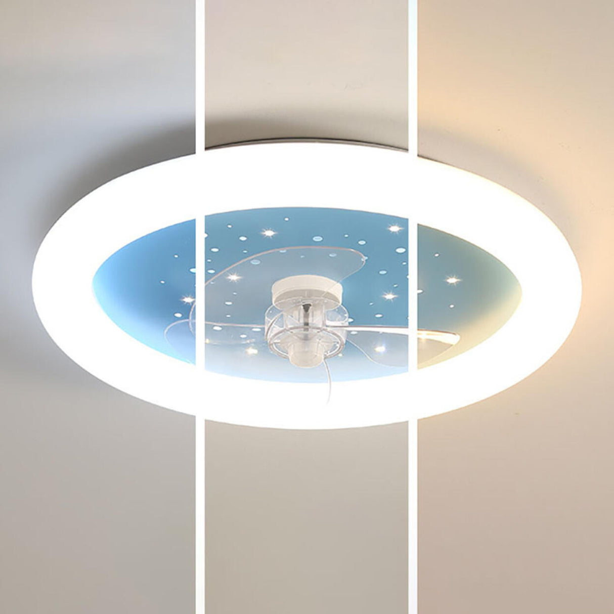 Kids Room Simple Round Starry LED Ceiling Fan Light Image - 10