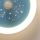 Kids Room Simple Round Starry LED Ceiling Fan Light Image - 13