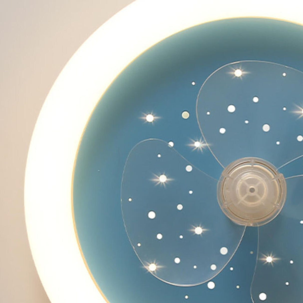 Kids Room Simple Round Starry LED Ceiling Fan Light Image - 14