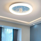 Kids Room Simple Round Starry LED Ceiling Fan Light Image - 16