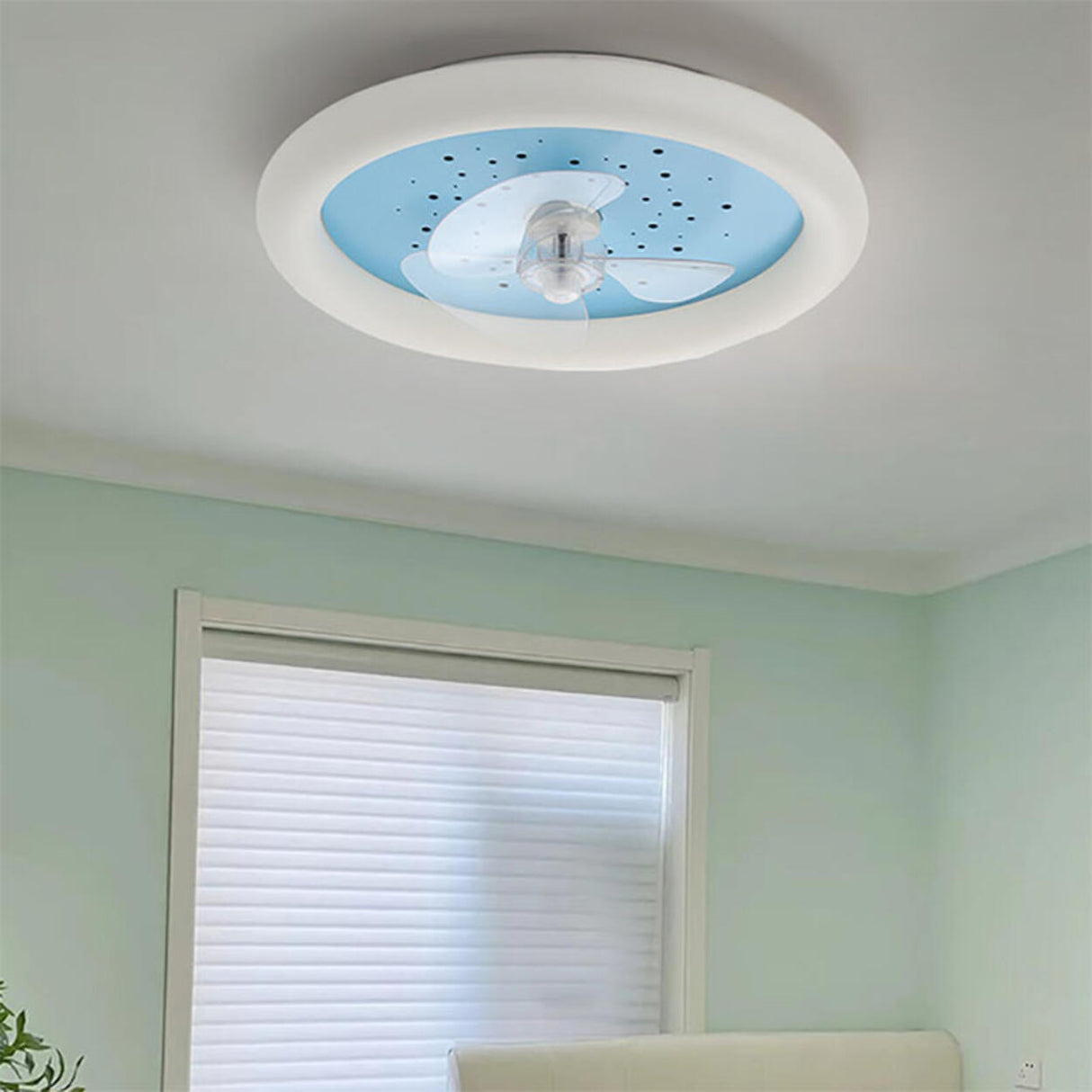 Kids Room Simple Round Starry LED Ceiling Fan Light Image - 4