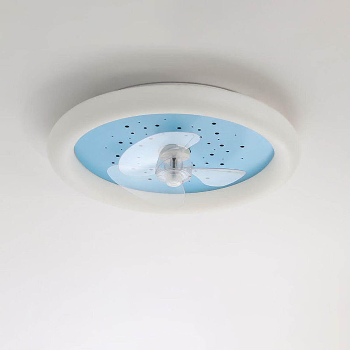 Kids Room Simple Round Starry LED Ceiling Fan Light Image - 6