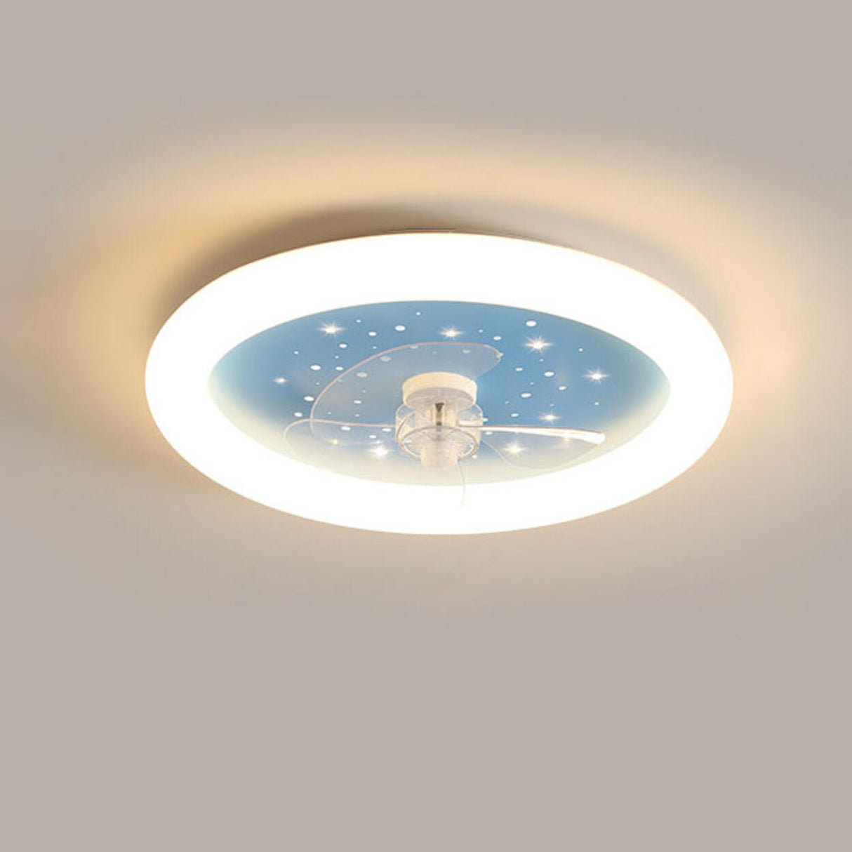 Kids Room Simple Round Starry LED Ceiling Fan Light Image - 7