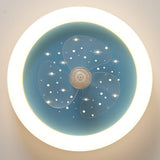 Kids Room Simple Round Starry LED Ceiling Fan Light Image - 9