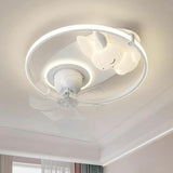 Kids Room Simple White Rabbit Circle Ceiling Fan Light Image - 1