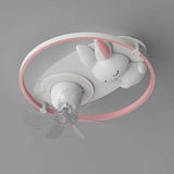 Kids Room Simple White Rabbit Circle Ceiling Fan Light Image - 10