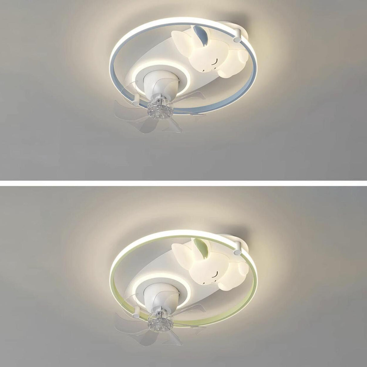 Kids Room Simple White Rabbit Circle Ceiling Fan Light Image - 11