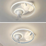 Kids Room Simple White Rabbit Circle Ceiling Fan Light Image - 12