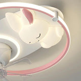 Kids Room Simple White Rabbit Circle Ceiling Fan Light Image - 14